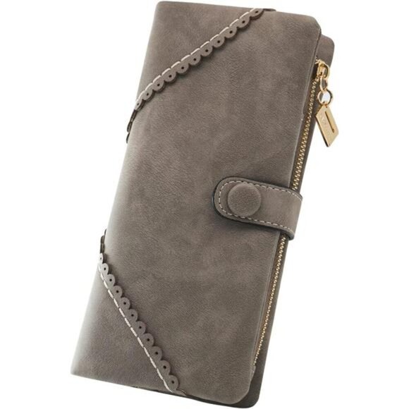 Women Vegan Leather Wallet Large Capacity Grey - Picture 1 of 5